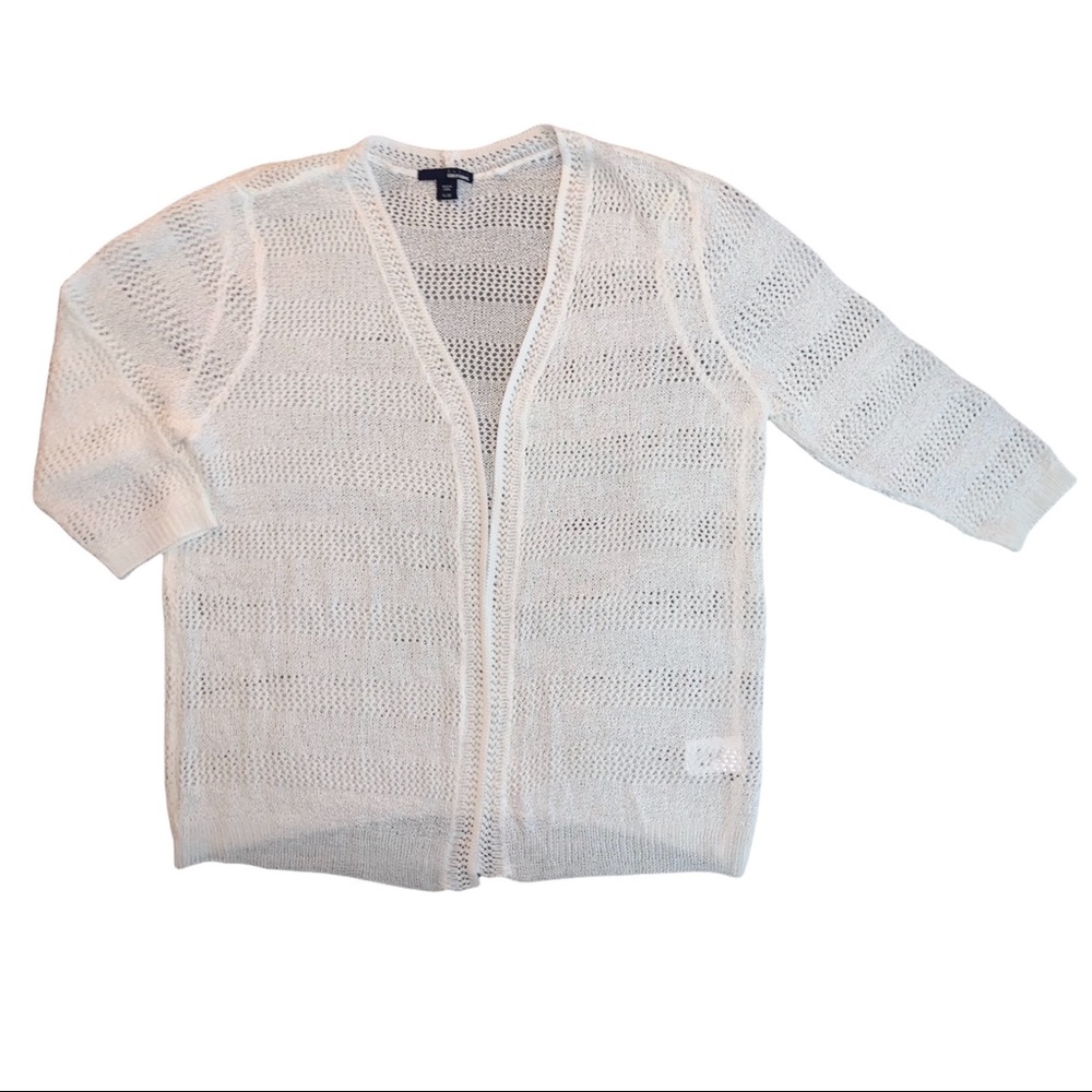 Y2K Basic Editions White Knit 3/4 Sleeve Open Cardigan